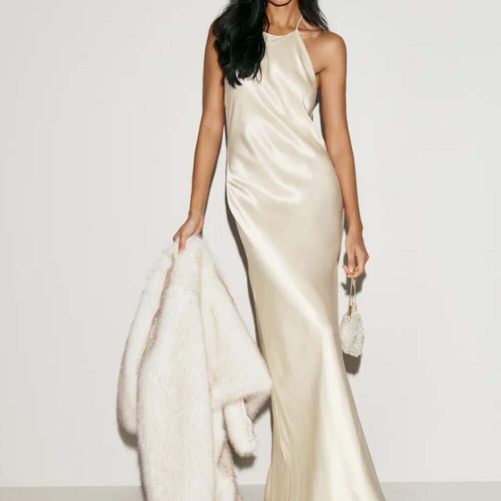 Reformation Jeany Silk Dress Ivory - Size S